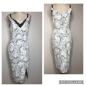 ABS Textured Black White Cold Shoulder Dress 10